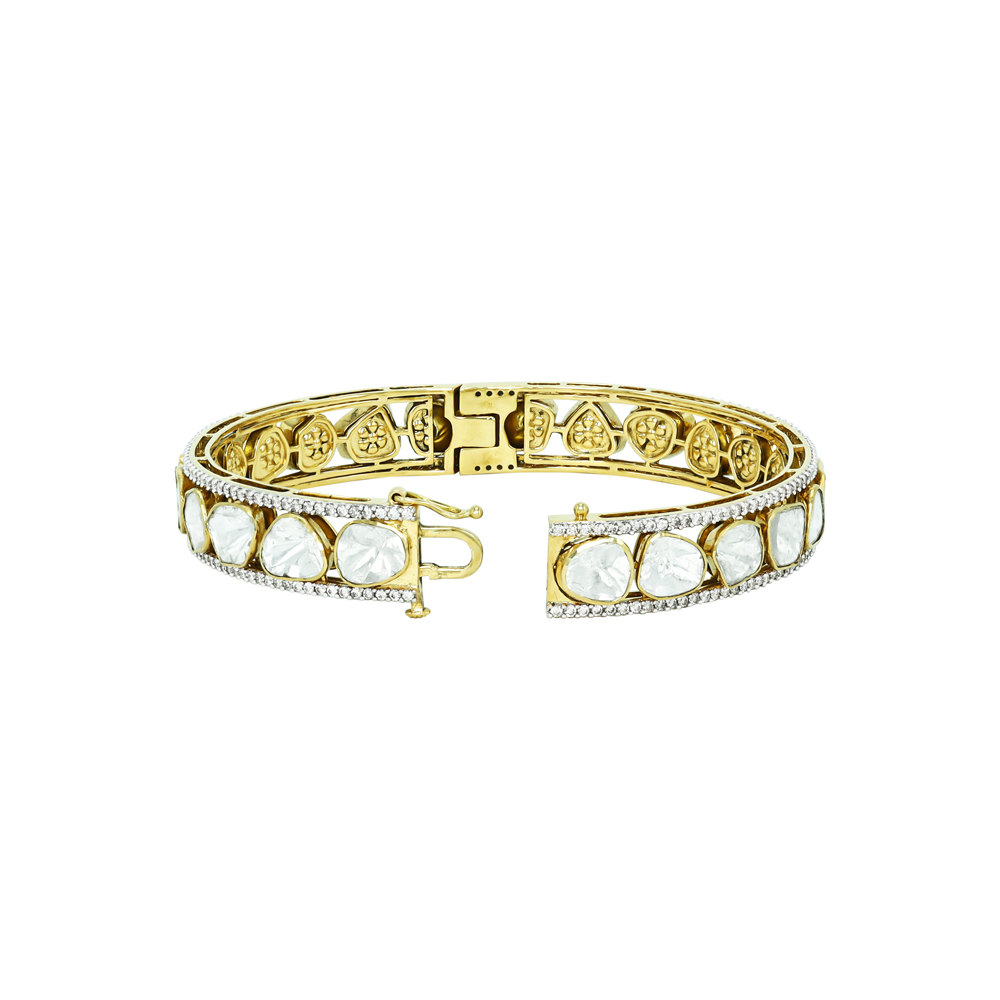 Linear Polki Bangle with Full-Cut Diamond Borders